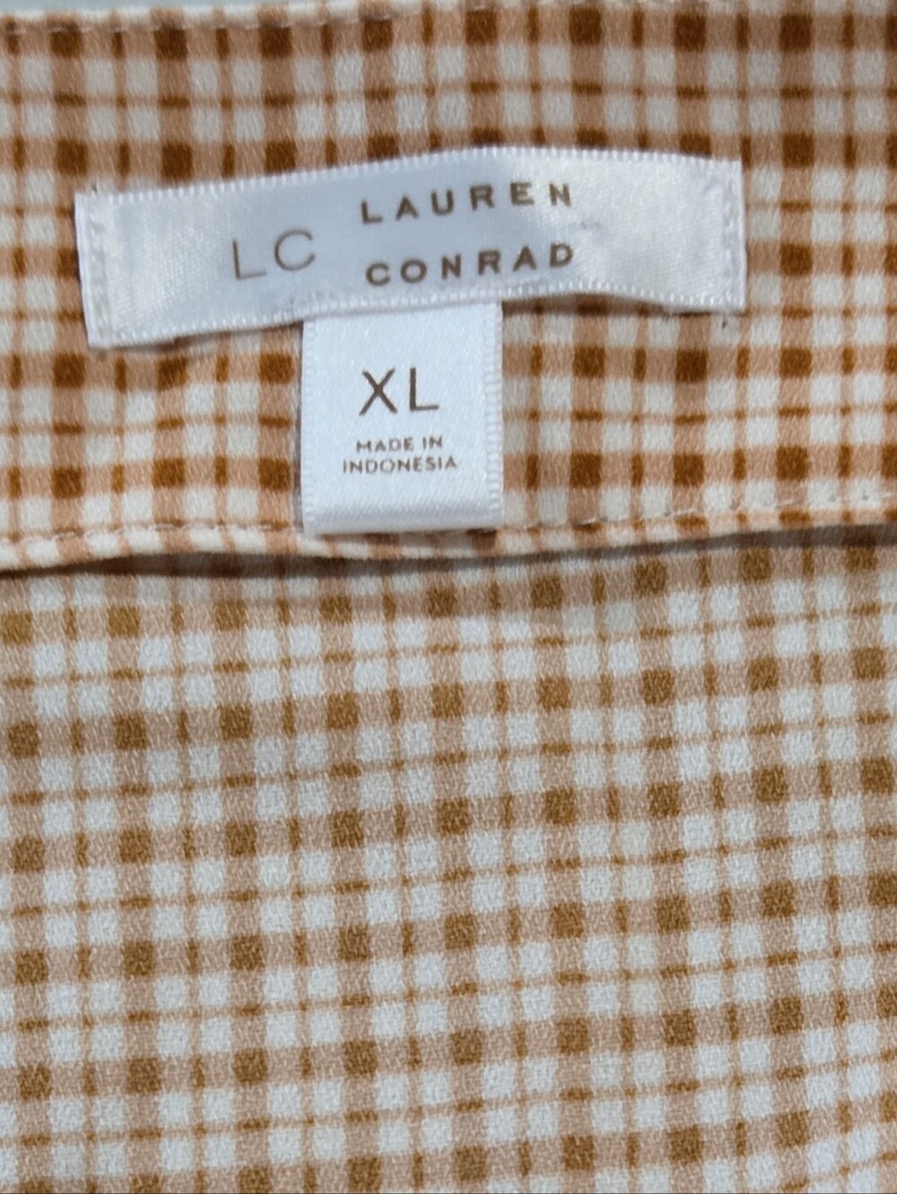 LC Lauren Conrad Peach Plaid V-Neck Peplum Blouse - Picture 8 of 8